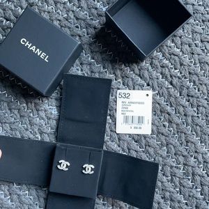 Chanel Logo Stud Earrings - Silver